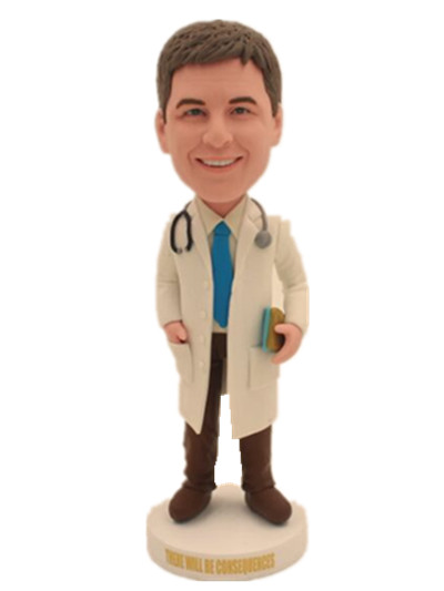 Personalized bobble head doll Doctor In Long Coat With Stethoscope