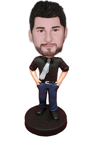 Man in Tie hands in pockets Custom Bobble head