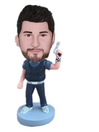 custom male bobble head holding a gun