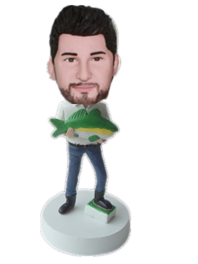 Custom Bobble head holding a fish