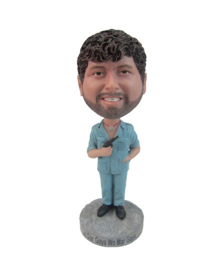 male holding a gun custom bobblehead doll