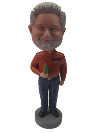 casual man holding a beer bottle custom bobble heads