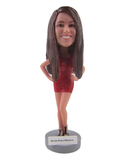 fashion girl in red dress custom bobble head