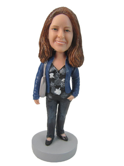 Casual female bobble head doll
