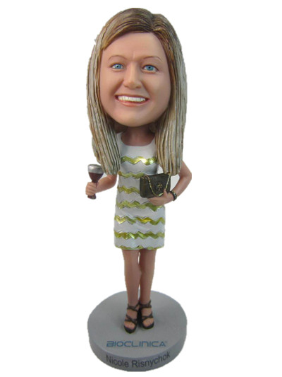 Holding a ren glass and a purse fashion lady customzied bobble heads
