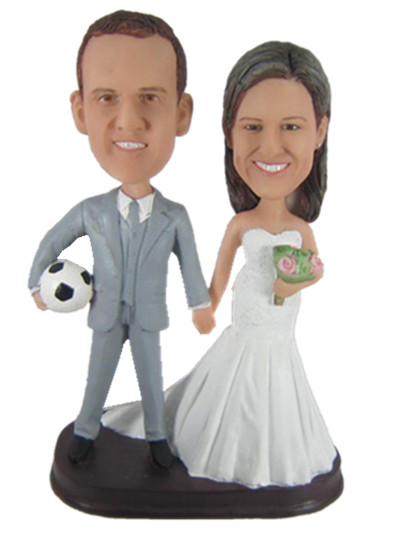 Personalized bobblehead doll socer groom wedding cake topper
