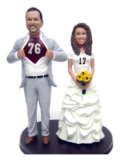 Custom bobbleheaad Classic Superhero Sports Jersey Couple Cake Toppers