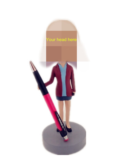 bobblehead office lady pen holder custom bobblehead