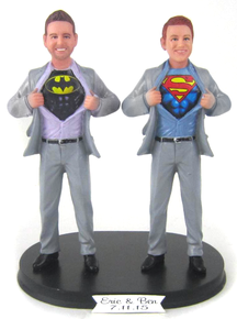 Superhero Male Couple Wedding Cake Toppers