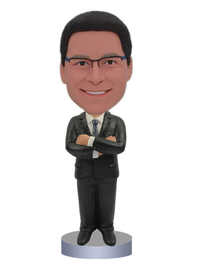 Arms crossed black suit bobblehead
