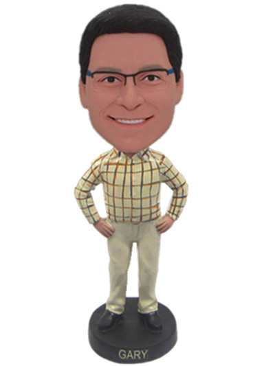 Bobble head custom stand with arms akimbo khakis