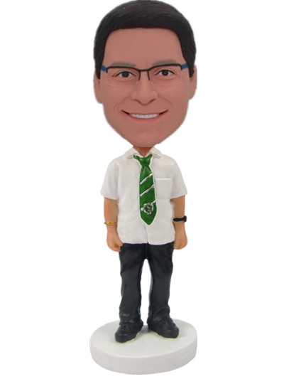 Bobble head doll Personalized White Shirt with Green Tie