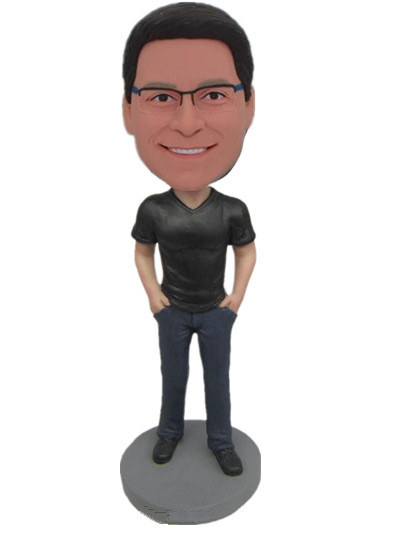 Casual man bobbleheadshands in pockets