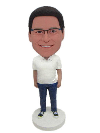 Casual Man dressed in white polo shirt and jeans