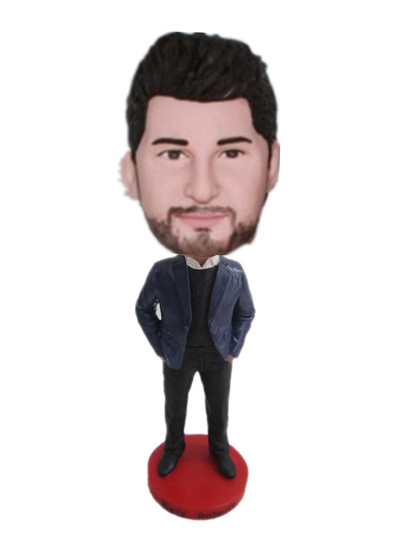  Custom bobble heads gentleman with navy blue suit