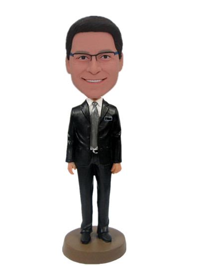Businessman Bobblehead Doll dressed in Black Suit