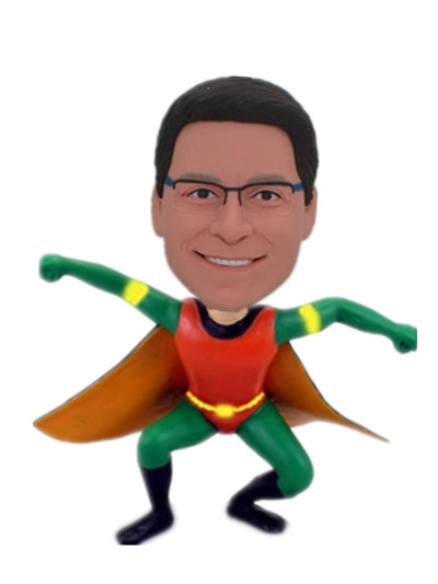 Superhero in cape custom bobble head