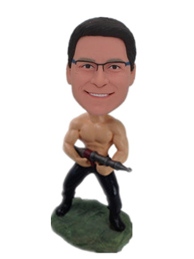 MuscleNerd with a gun custom bobblehead doll