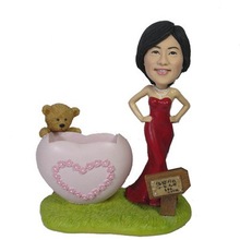 Personalized bobble pen holder female dressed in red dress