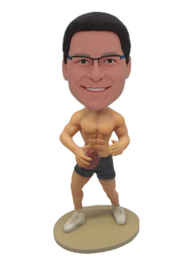 shirtless man with a football custom bobble head  dolls