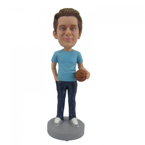 Casual Man with a Basketball Bobble Head