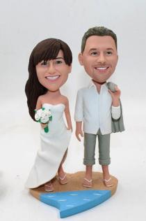 Custom beach wedding cake toppers bobble heads
