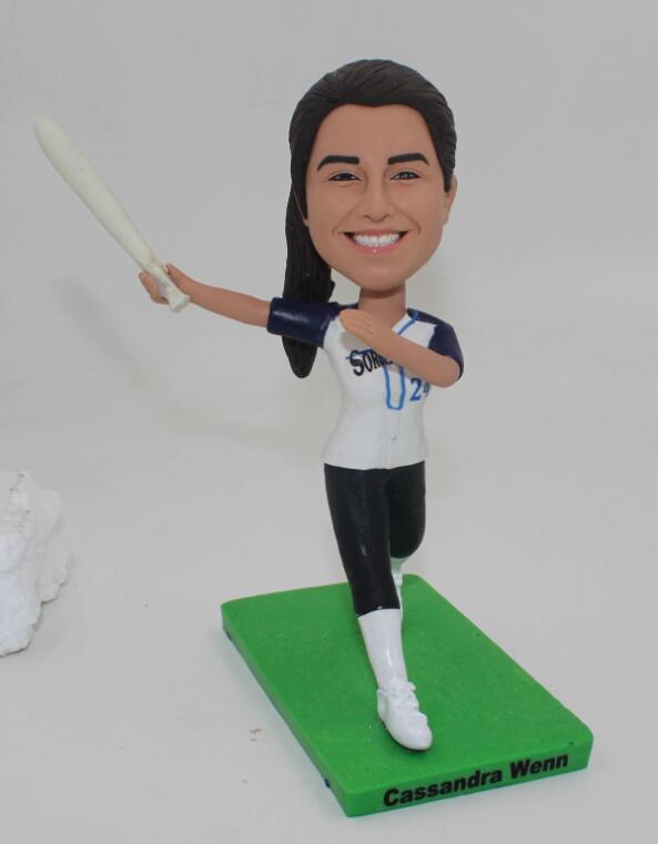 Custom female batting baseball bobble heads