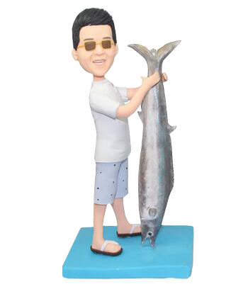 Custom Bobble Head Male Holding A Big Fish