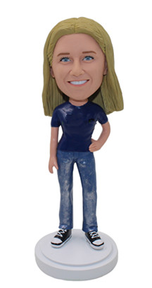 Casual Lady In Tshirt and Jeans With Hand In Waist