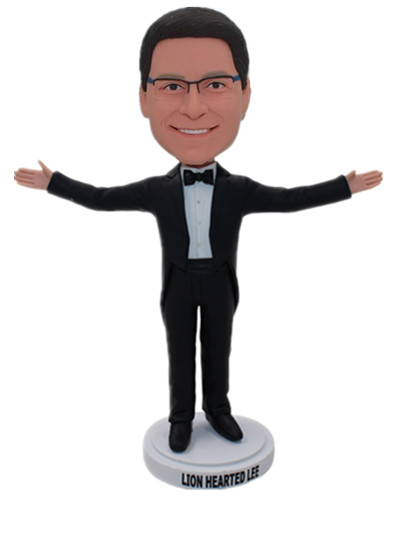 Hug Pose Groomsmen In Black Suit Wedding Gift Custom Bobble Head Doll