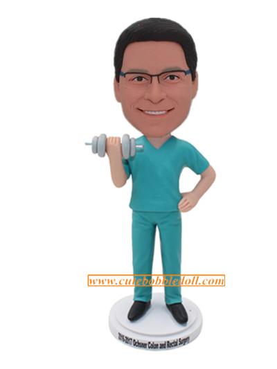 Custom Bobble head Male Nurse Holdong A Dumbbell