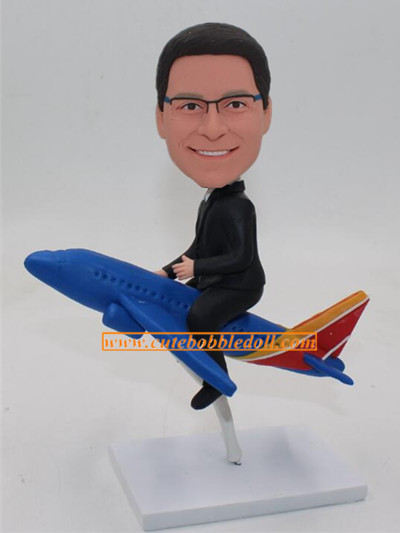 Man In Black Siut Sitting On Airplane Custom Bobbleheads