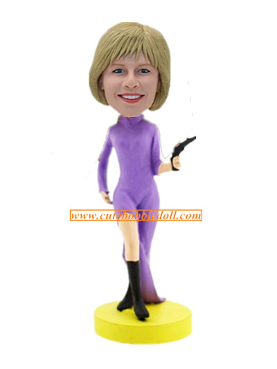 Funny Bobblehead Female Holding A Gun