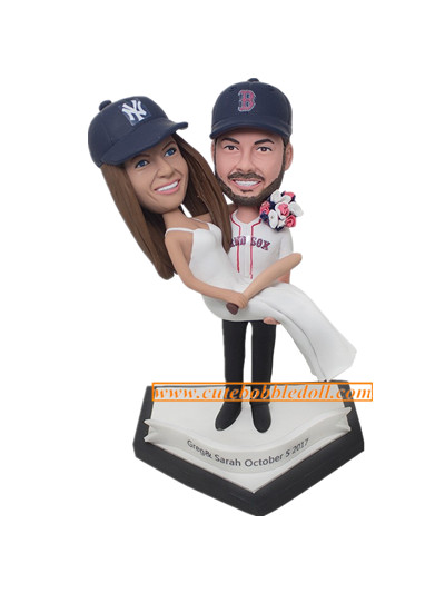 Custom Couple Baseball Fans Wedding Cake Toppers