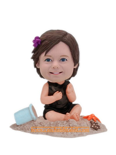 Baby Playing On Beach Custom Bobbblehead