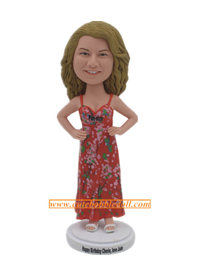Custom Bobblehead Lady In Hawaii Dress