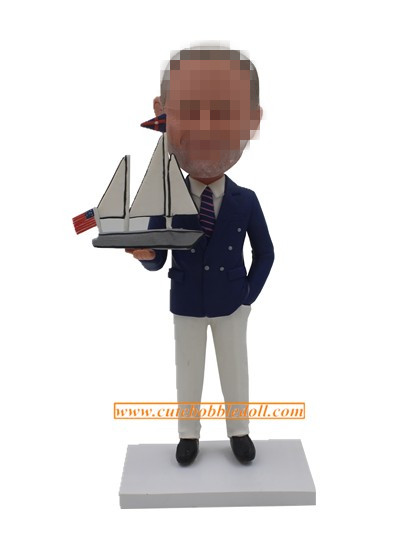 Custom Bobblehead Man With A Boat In Hand