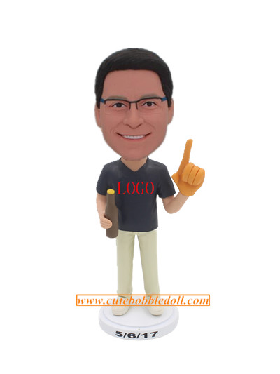 Custom Bobblehead Big Fans With Gold Foam Finger