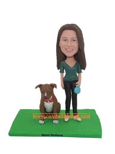 Custom Bobblehead Doll Female With A Purse And Her Pet