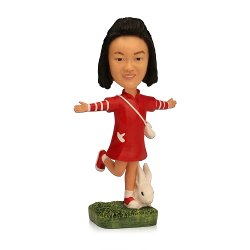 Custom bobble head little girl with her rabbit