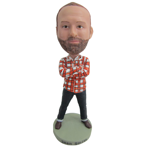 Custom Bubble head Man In Plaid Shirt 