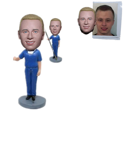 custom bobblehead male Dental Nurse holding a toothbrush