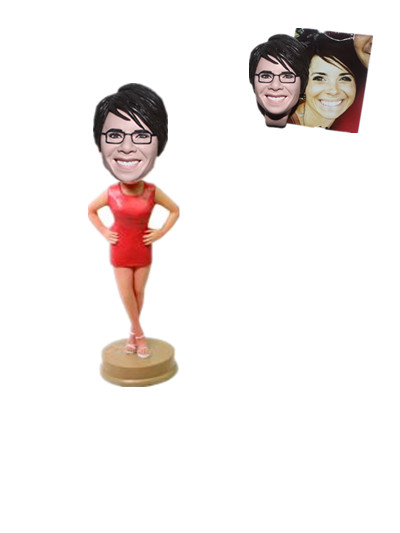 fashion lady custom bobblehead lady in red dress