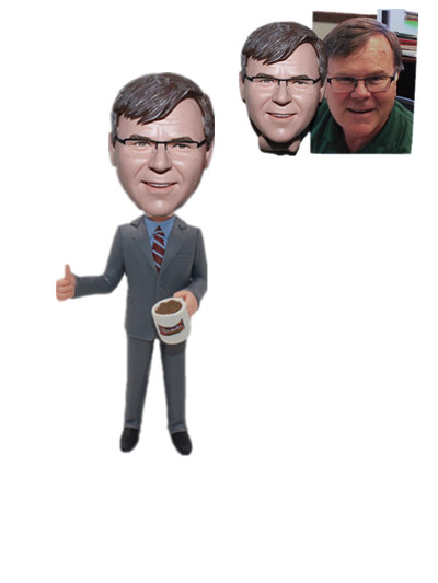 custom bobblehead man with a coffee cup