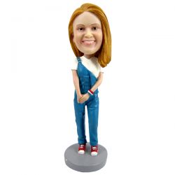 girl in Overalls custom bobblehead gift for girlfriend