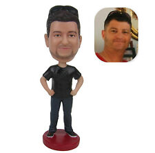 casual man with hands on waist custom bobble head